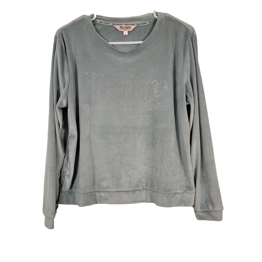 Juicy‎ Couture Sleepwear Shirt Womens Medium Blue Velour Juicy Logo Lounge